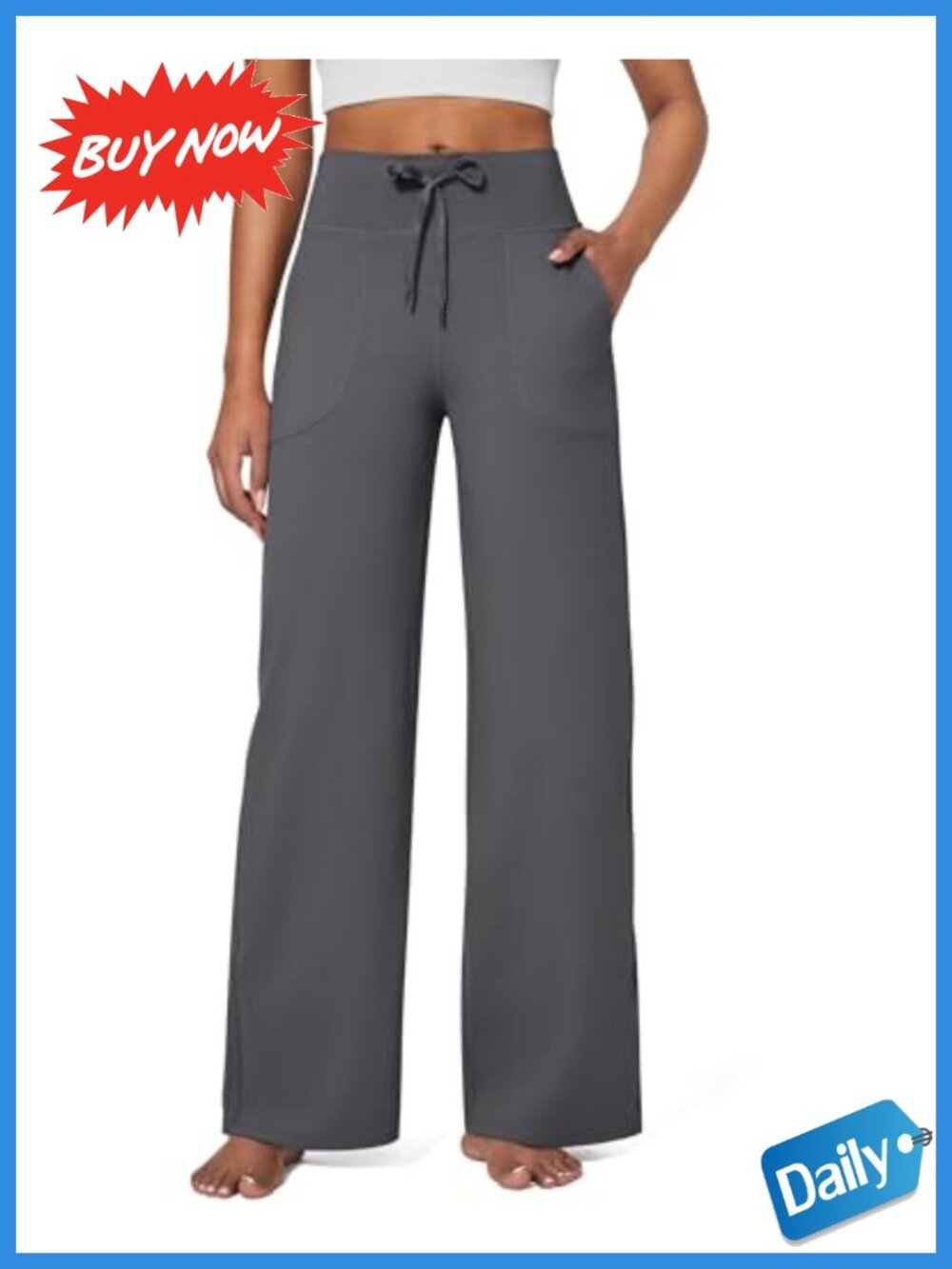 Wide Leg Yoga Sweatpants with Pockets High Rise Drawstring Wicking